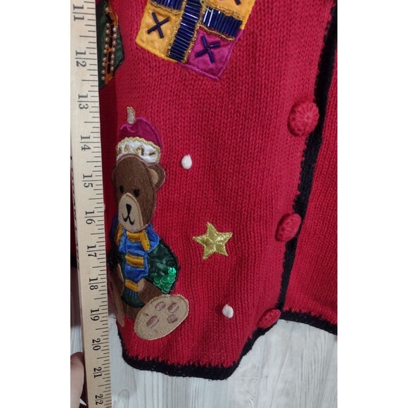 Vintage NutCracker Ugly Christmas Cardigan Women's Sweater Medium Bears & Beads - Picture 7 of 11